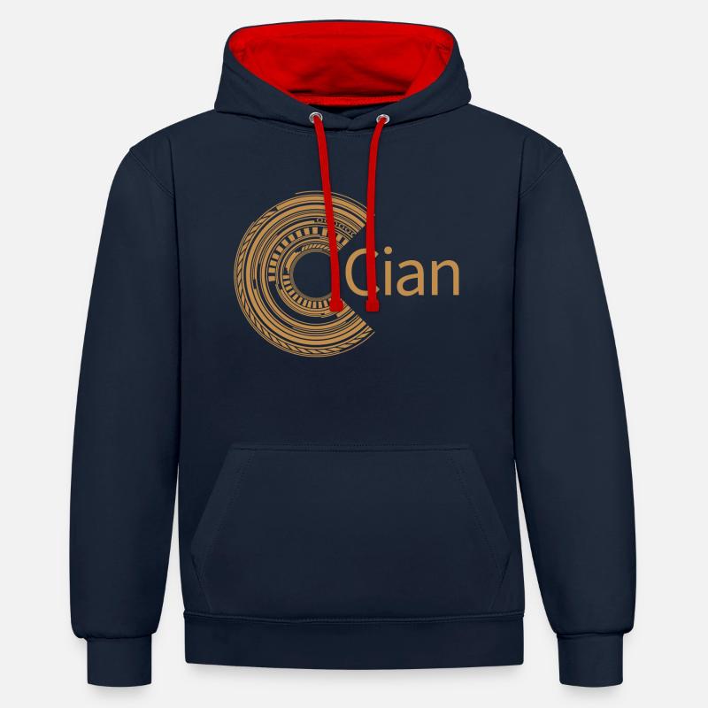 Pour Cian - Sweat à capuche contrasté - bleu marine/rouge