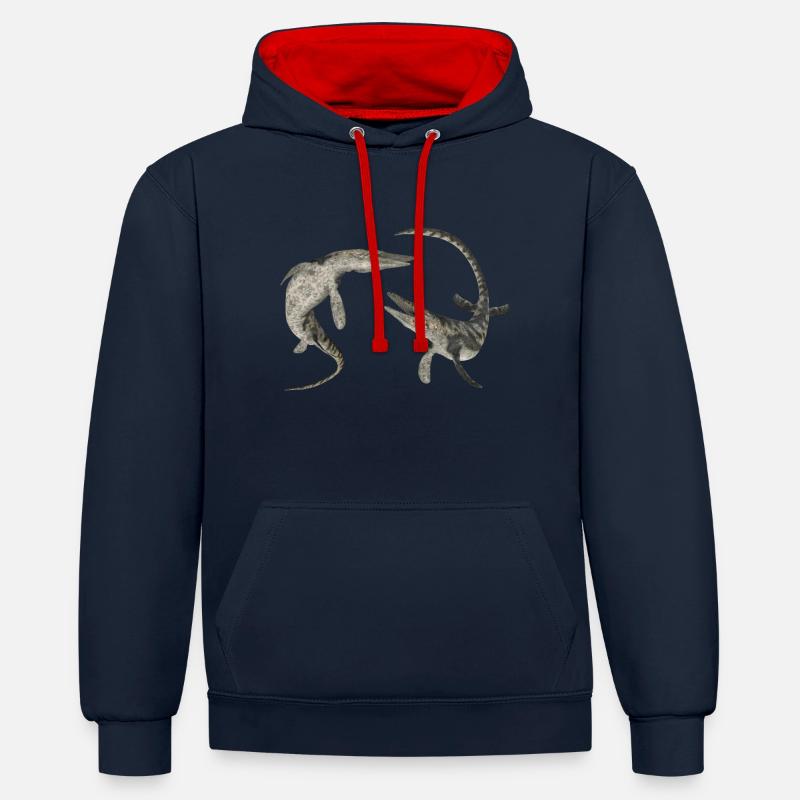Mosasaurier Tylosaurus - Sweat à capuche contrasté - bleu marine/rouge