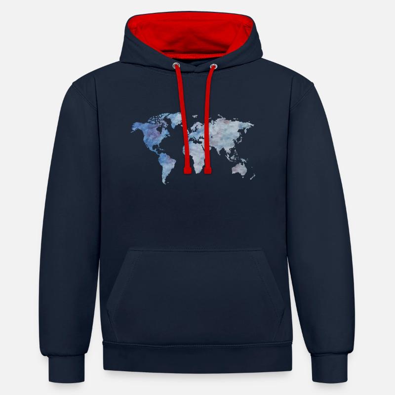 blueWorldmap - Sweat à capuche contrasté - bleu marine/rouge