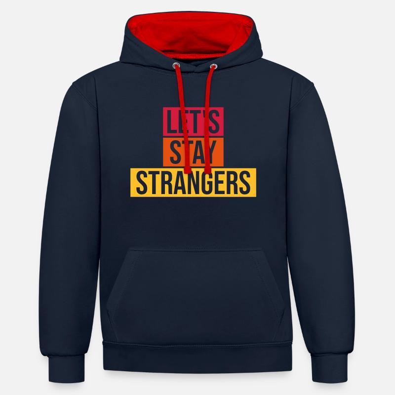 Citation Restons Strangers - Sweat à capuche contrasté - bleu marine/rouge