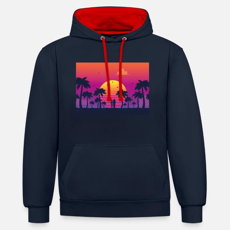 sunset surf - Kontrast-Hoodie - Navy/Rot