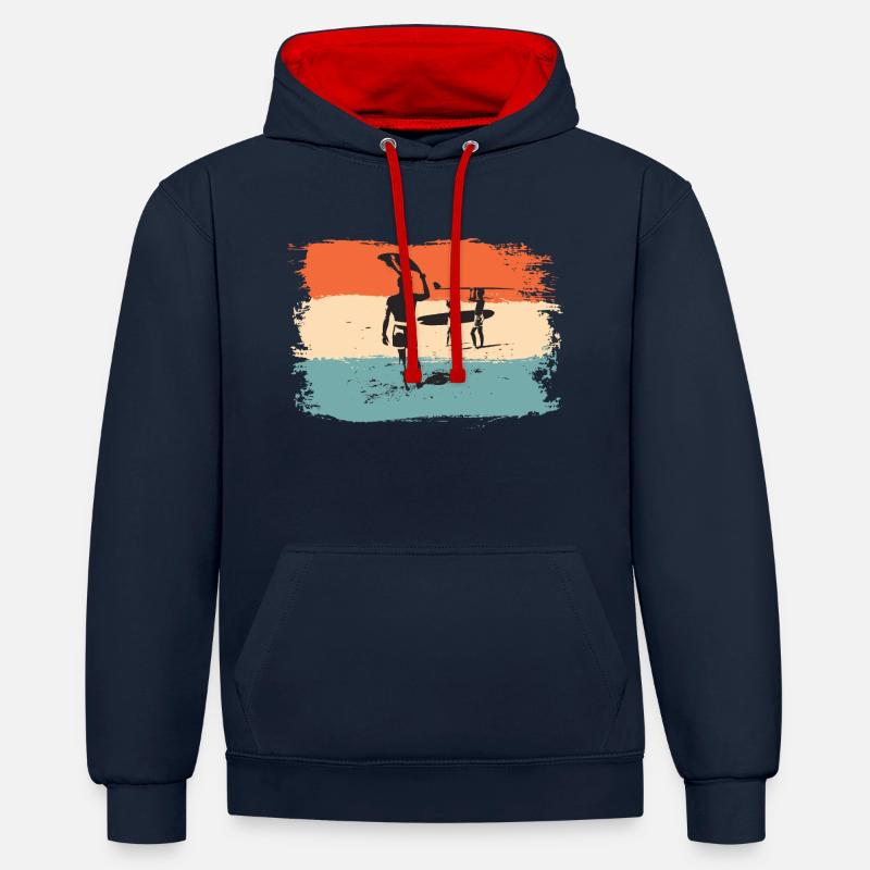 Surf, Surf, Surf, Surf, Surf - Sweat à capuche contrasté - bleu marine/rouge