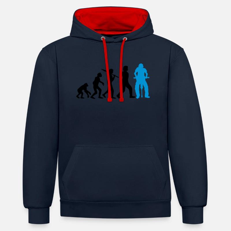 Logo Evolution Marteau-piqueur - Sweat à capuche contrasté - bleu marine/rouge