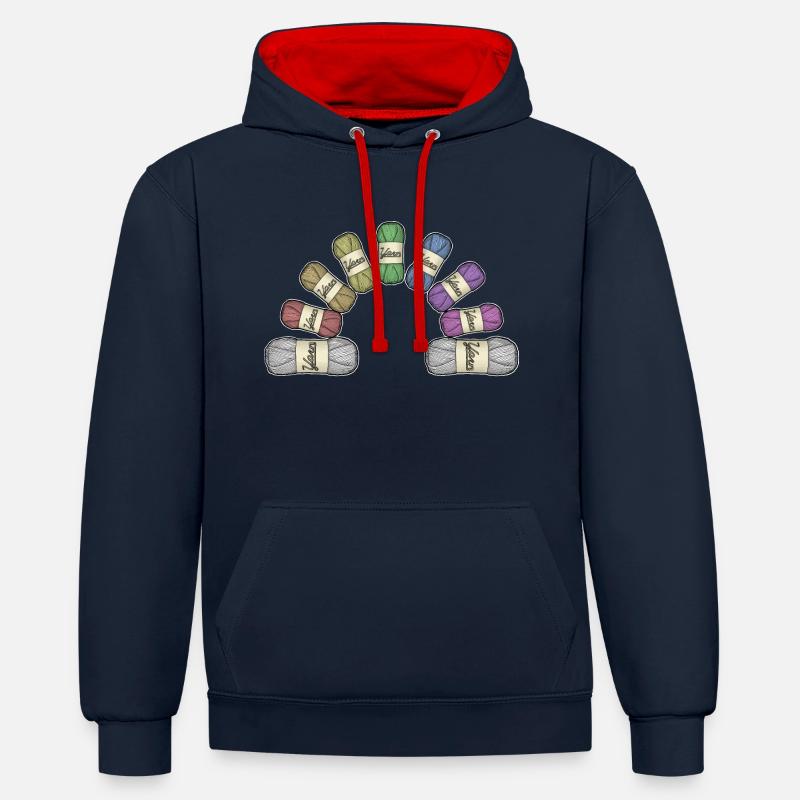 Regenbogen oder Garn - Kontrast-Hoodie - Navy/Rot