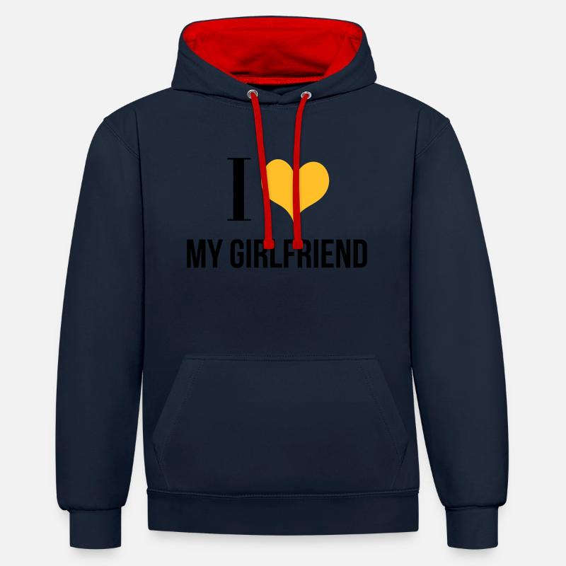 I Love My Girlfriend - Sweat à capuche contrasté - bleu marine/rouge
