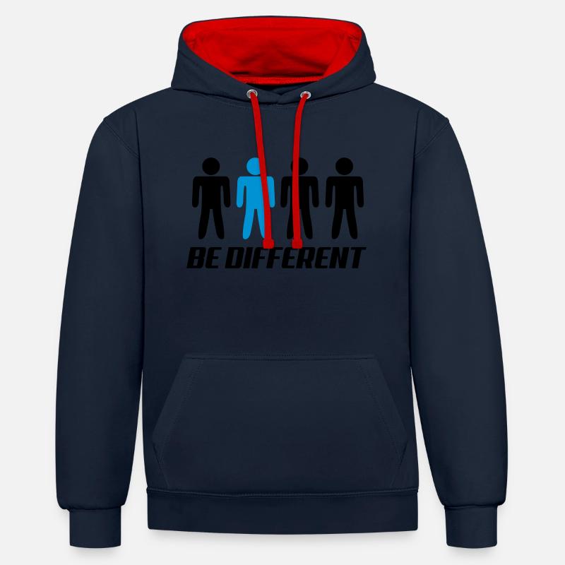 be_different - Sweat à capuche contrasté - bleu marine/rouge