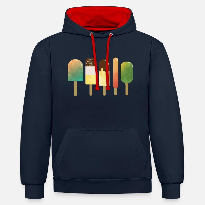 Crème glacée, crème glacée - Sweat à capuche contrasté - bleu marine/rouge