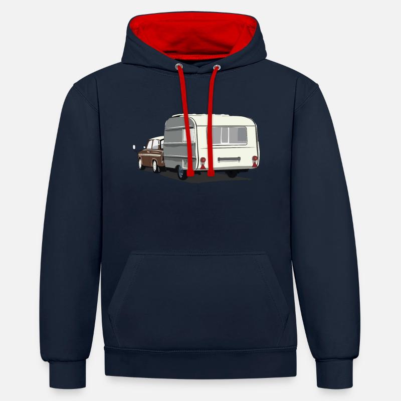 DDR Camping - Sweat à capuche contrasté - bleu marine/rouge