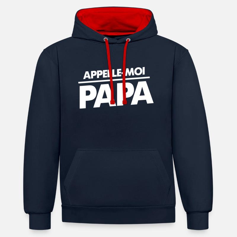 APPELLE-MOI PAPA - Sweat à capuche contrasté - bleu marine/rouge