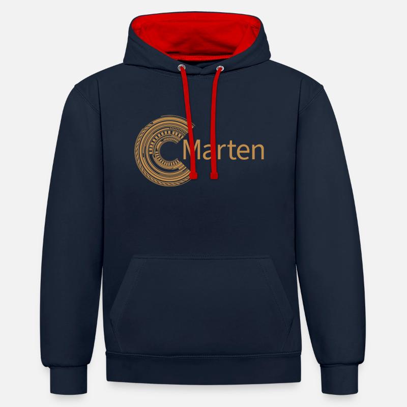 Pour Marten - Sweat à capuche contrasté - bleu marine/rouge