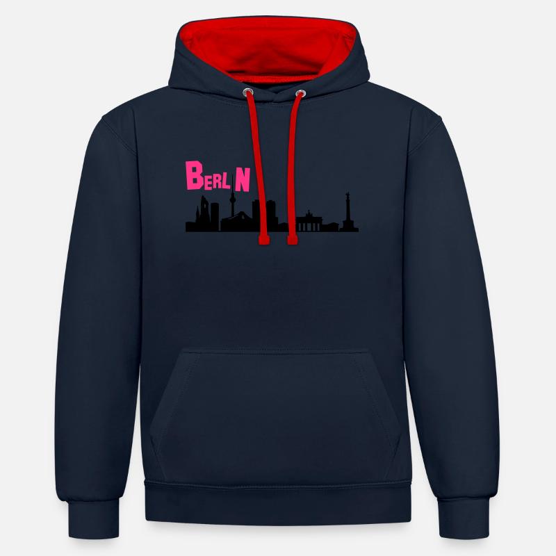 berlin_v4 - Sweat à capuche contrasté - bleu marine/rouge