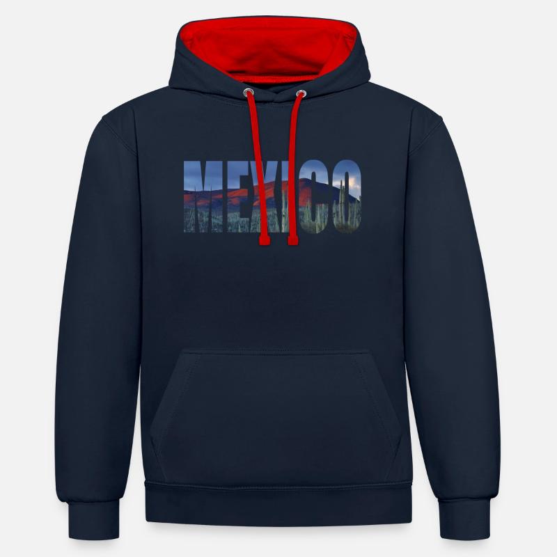 mexique mexique cactus - Sweat à capuche contrasté - bleu marine/rouge