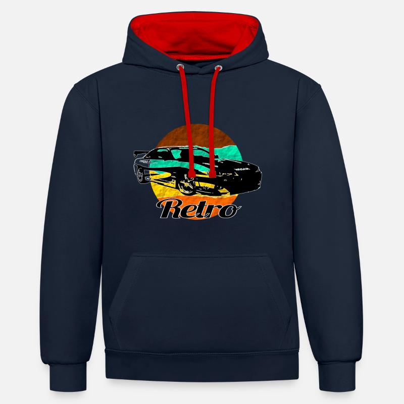 Retro Car Auto - Sweat à capuche contrasté - bleu marine/rouge