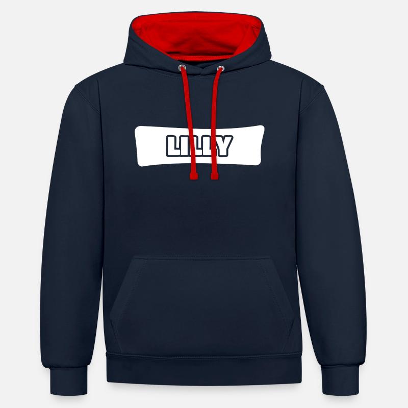 Lilly comme nom - Sweat à capuche contrasté - bleu marine/rouge