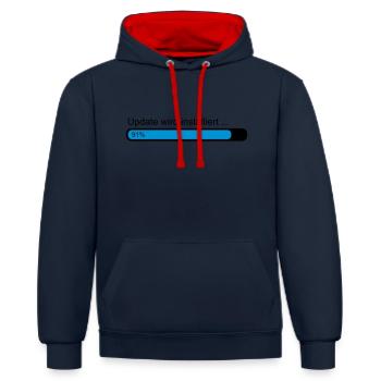 Update wird installiert .. Ladebalken 91% - Kontrast-Hoodie - Navy/Rot - Vorne - Anna (173cm) & Nico (186cm)
