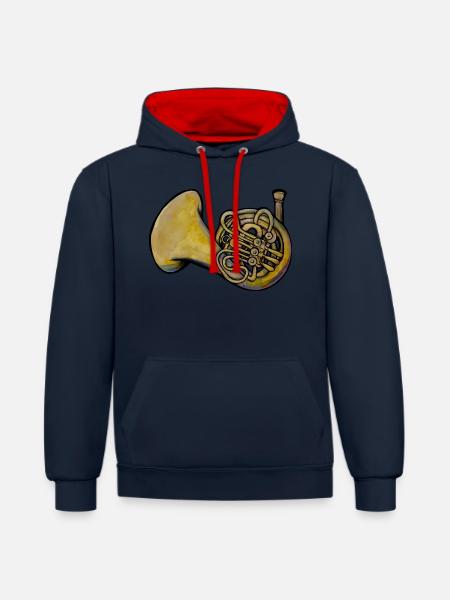 Waldhorn - Kontrast-Hoodie - Navy/Rot