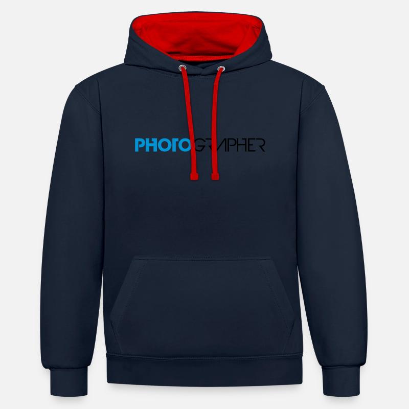 Photographe cool texte Design - Sweat à capuche contrasté - bleu marine/rouge