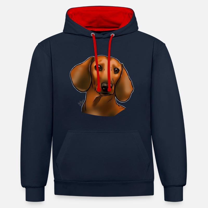 Dackelschokolade (ohne Text) dunkle Textilien) - Kontrast-Hoodie - Navy/Rot
