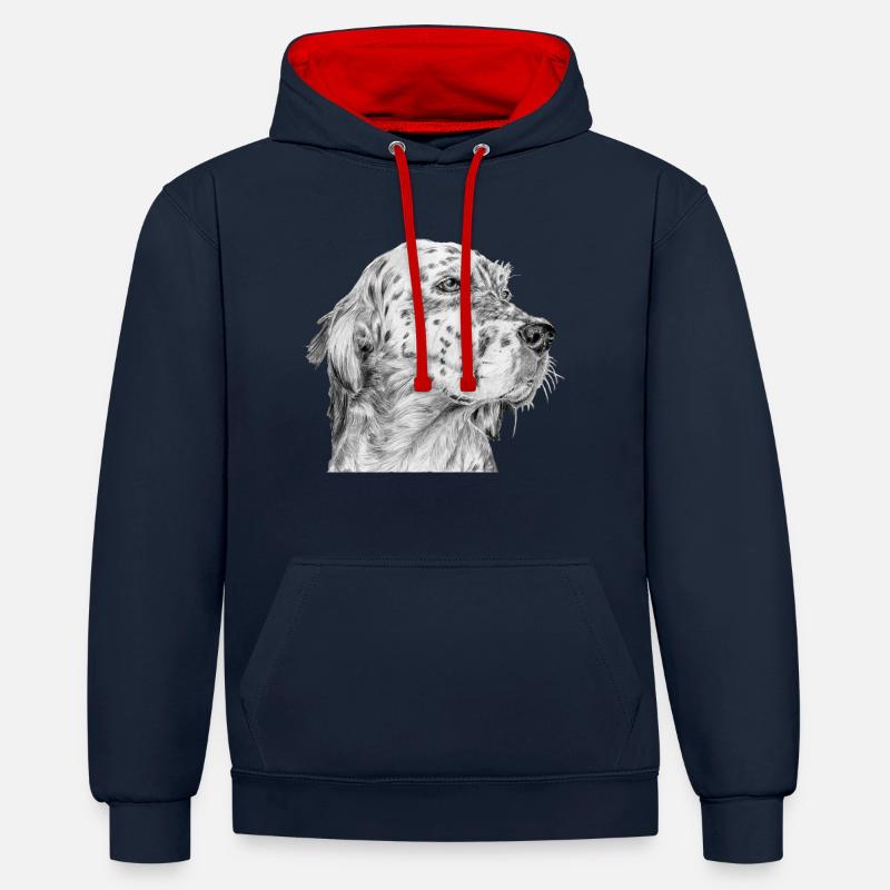 Inglese Inglese Setter - Felpa con cappuccio in contrasto cromatico - navy/rosso
