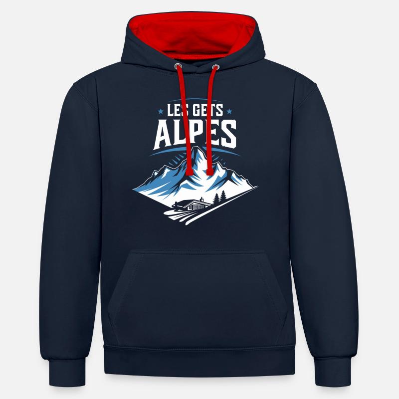 Les Gets - Alpes - Sweat à capuche contrasté - bleu marine/rouge
