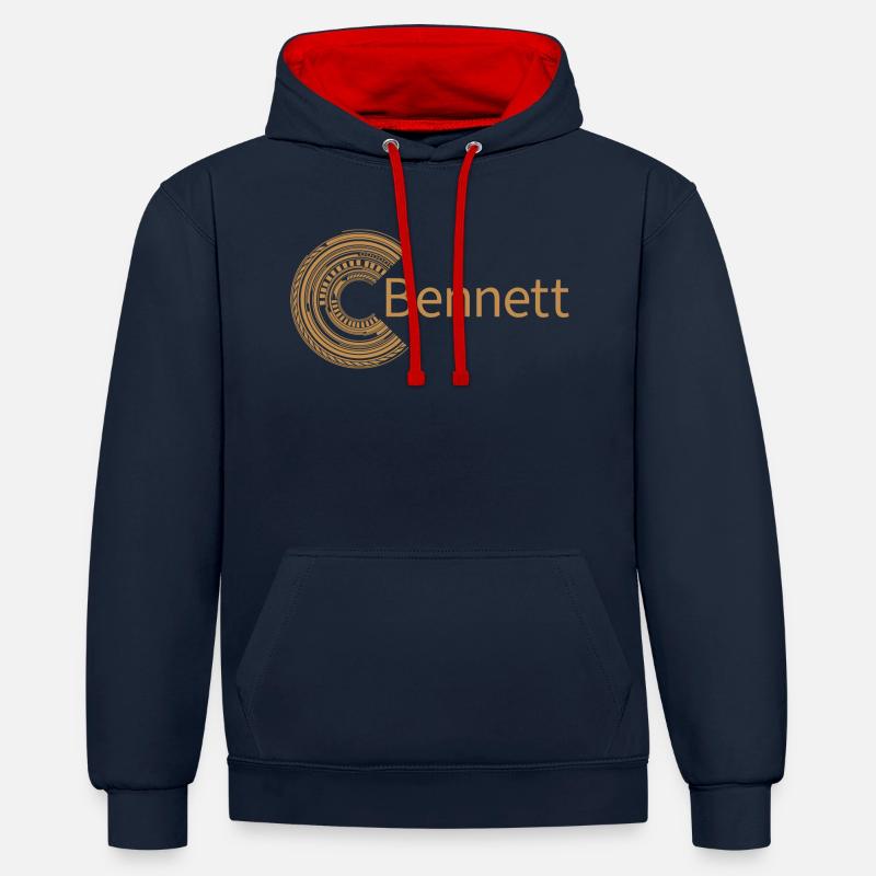Pour Bennett - Sweat à capuche contrasté - bleu marine/rouge