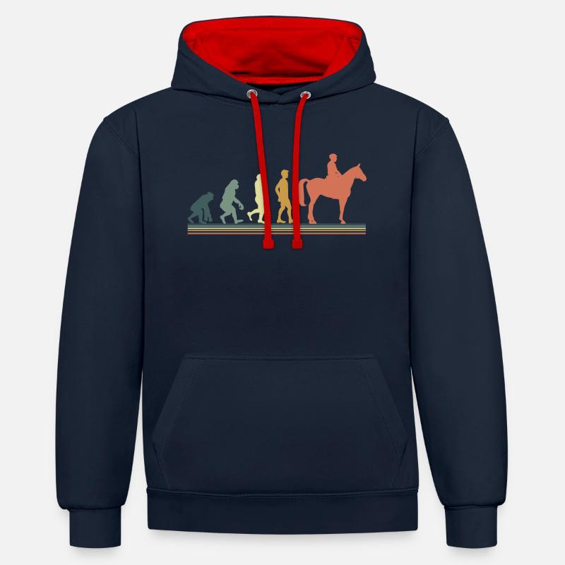 Evolution cheval - Sweat à capuche contrasté - bleu marine/rouge