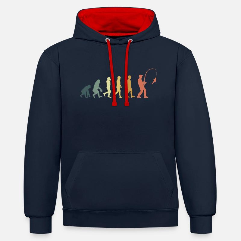 Evolution pêcheur - Sweat à capuche contrasté - bleu marine/rouge