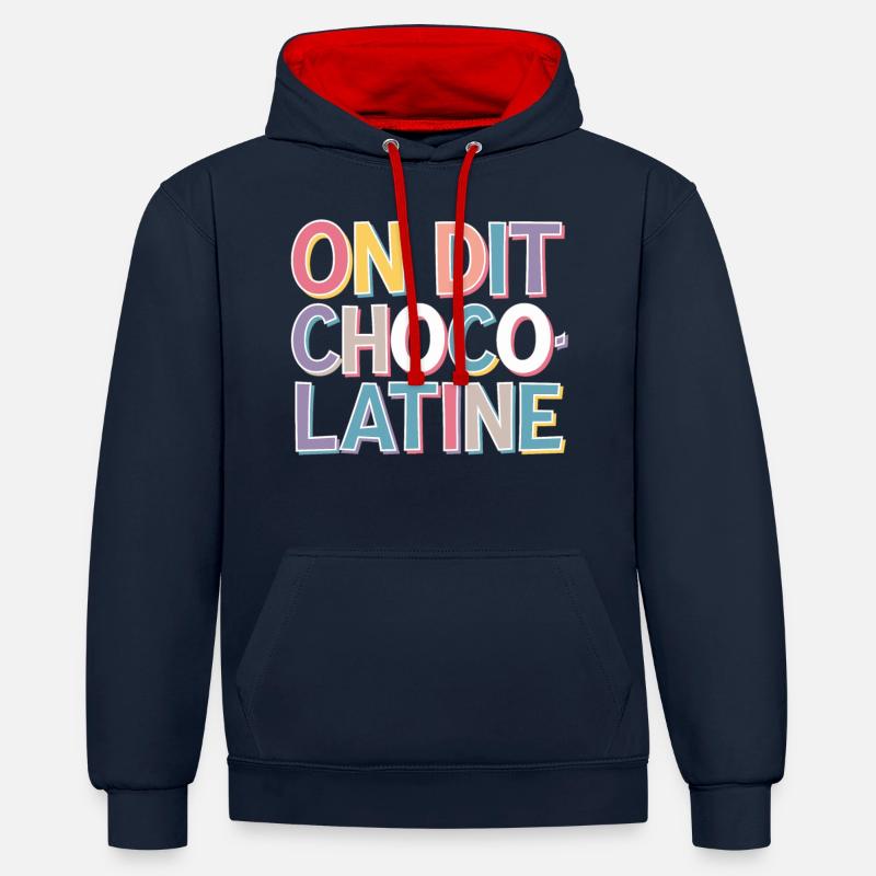 On dit chocolatine - Sweat à capuche contrasté - bleu marine/rouge