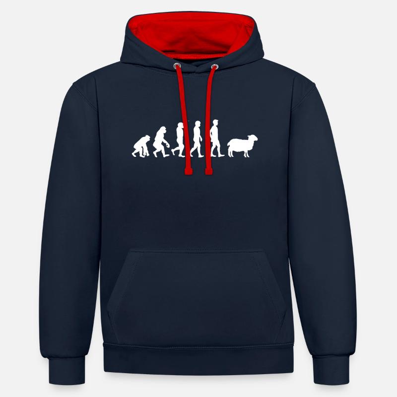 Evolution mouton - Sweat à capuche contrasté - bleu marine/rouge