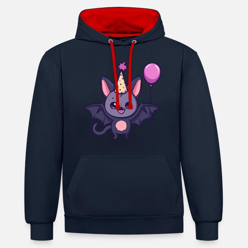Chauve-souris Anniversaire Bande dessinée Mignon - Sweat à capuche contrasté - bleu marine/rouge