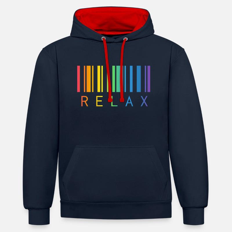 RELAX, CODE-BARRES, STRICHCODE - Sweat à capuche contrasté - bleu marine/rouge