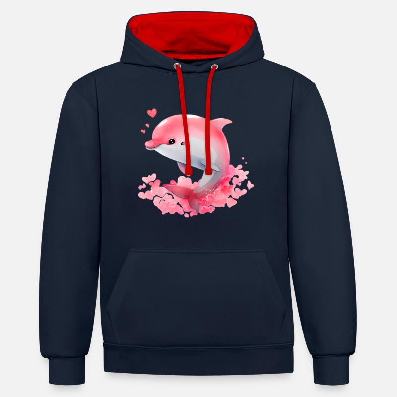 Cadeau de Saint-Valentin Dolphin - Sweat à capuche contrasté - bleu marine/rouge