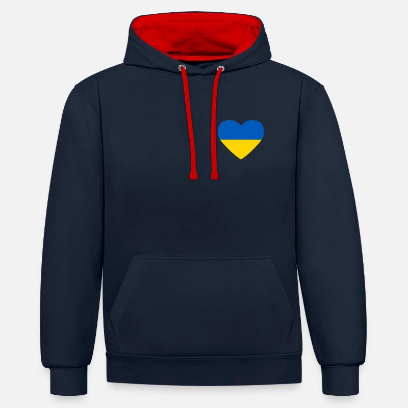 Cœur drapeau Ukraine - Sweat à capuche contrasté - bleu marine/rouge