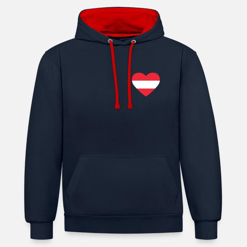 Cœur drapeau Autriche - Sweat à capuche contrasté - bleu marine/rouge