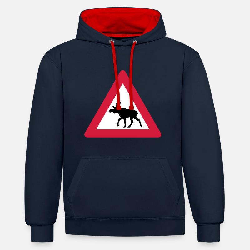 Warnung Moose Anmelden - Kontrast-Hoodie - Navy/Rot