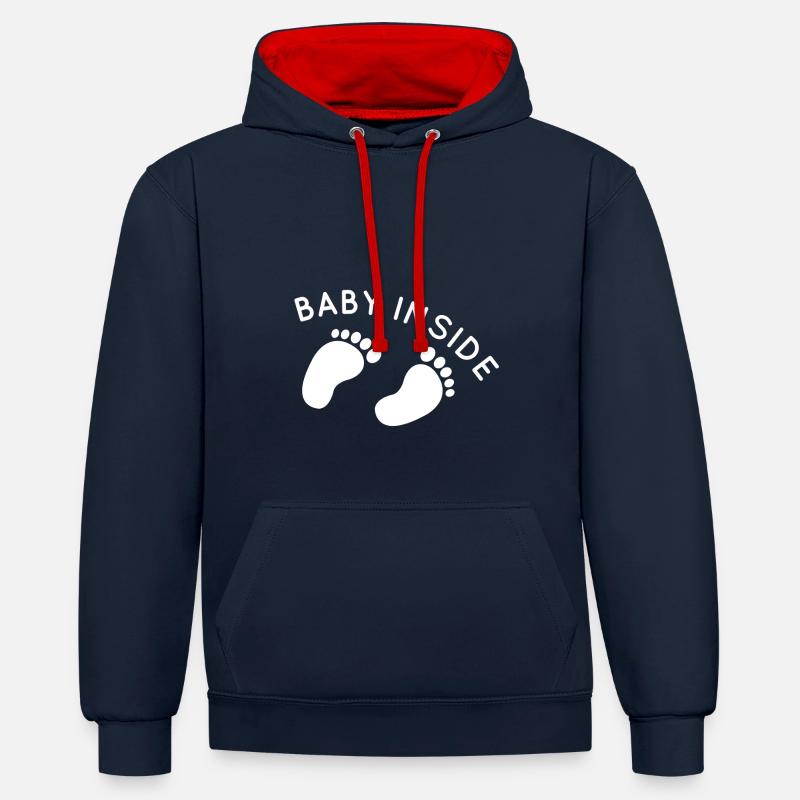 bébé inside grossesse - Sweat à capuche contrasté - bleu marine/rouge