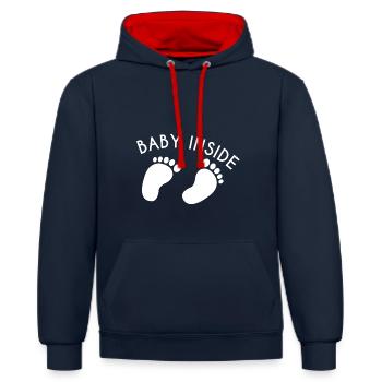 baby inside - Contrast hoodie - navy/red - Front - Anna (173cm) & Nico (186cm)