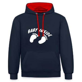 baby inside schwanger - Kontrast-Hoodie - Navy/Rot - Vorne - Anna (173cm) & Nico (186cm)