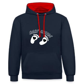 baby inside - Contrast hoodie - navy/red - Front - Anna (173cm) & Nico (186cm)