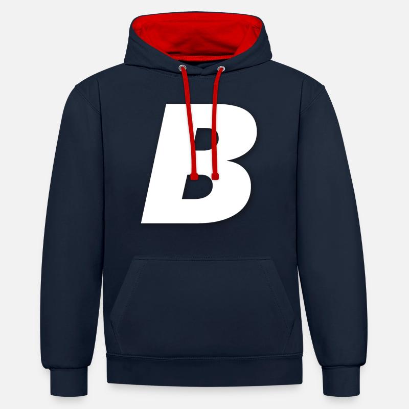 B - Sweat à capuche contrasté - bleu marine/rouge