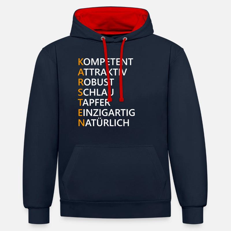 Karsten Name Geschenk - Kontrast-Hoodie - Navy/Rot