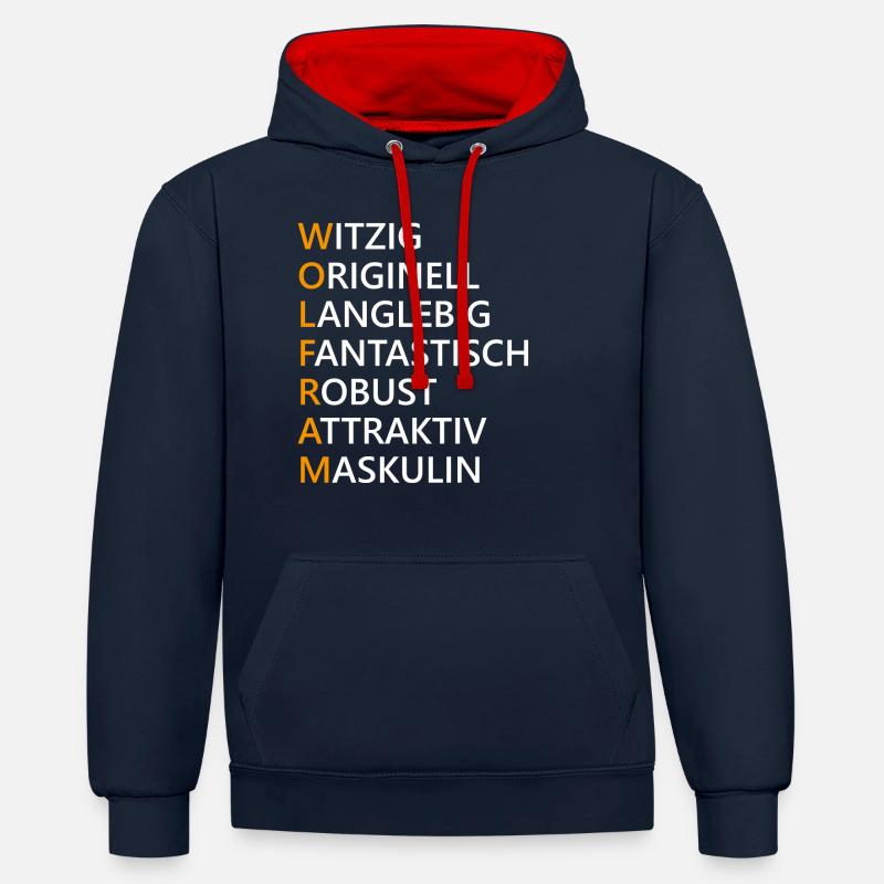 Wolfram Name Geschenk - Kontrast-Hoodie - Navy/Rot