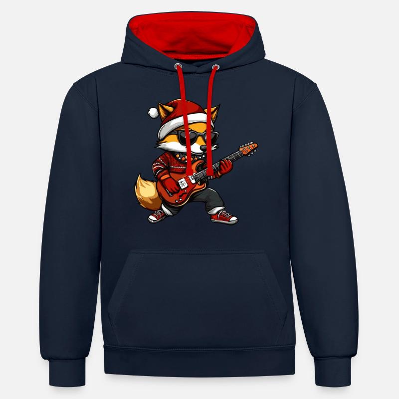 Guitare de Noël Fox - Sweat à capuche contrasté - bleu marine/rouge