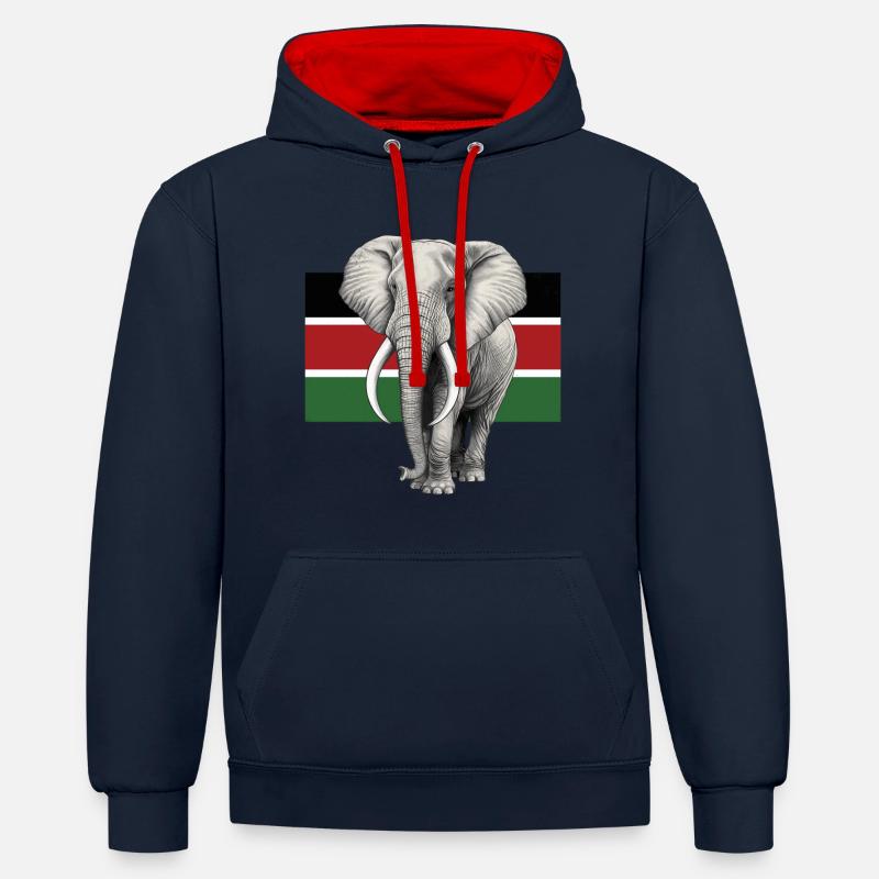 Drapeau éléphant du Kenya - Sweat à capuche contrasté - bleu marine/rouge