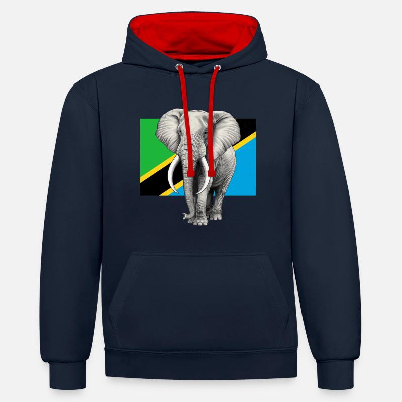 Drapeau éléphant de Tanzanie - Sweat à capuche contrasté - bleu marine/rouge