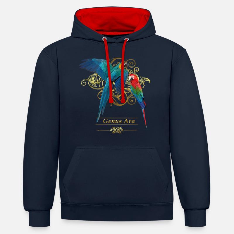 Aras - Sweat à capuche contrasté - bleu marine/rouge
