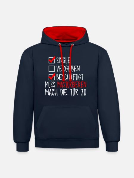 Single, muss masturbieren - Kontrast-Hoodie - Navy/Rot