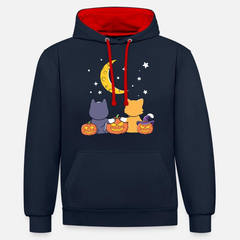 Sorcière citrouille d’Halloween - Sweat à capuche contrasté - bleu marine/rouge