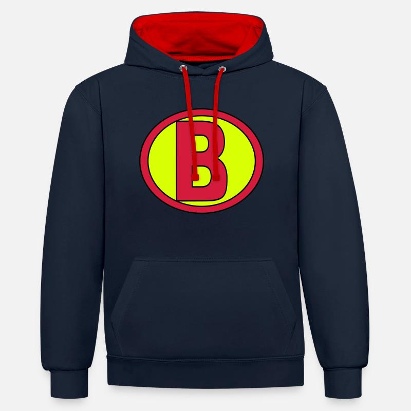 Super, Superheld, Superheldin, Hero, B - Sweat à capuche contrasté - bleu marine/rouge