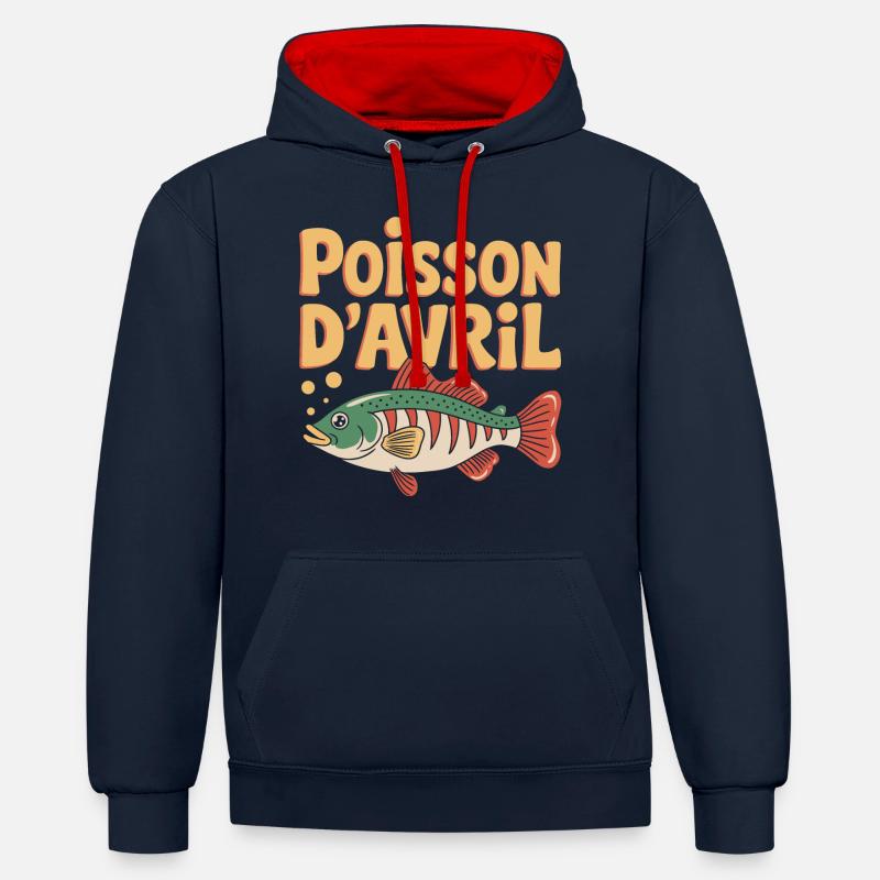 Poisson d'avril - Sweat à capuche contrasté - bleu marine/rouge
